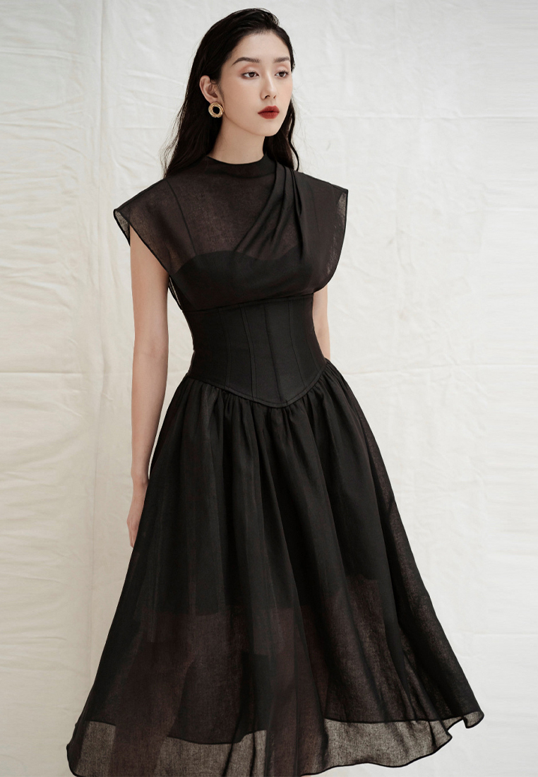 Texture High Waist Slim Black Perspective Dress CA4021930BK