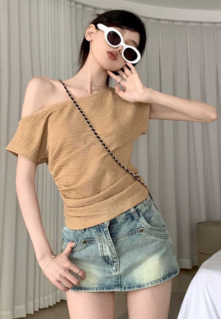 Summer Korean off-shoulder short-sleeved off-shoulder top CA24050630BE