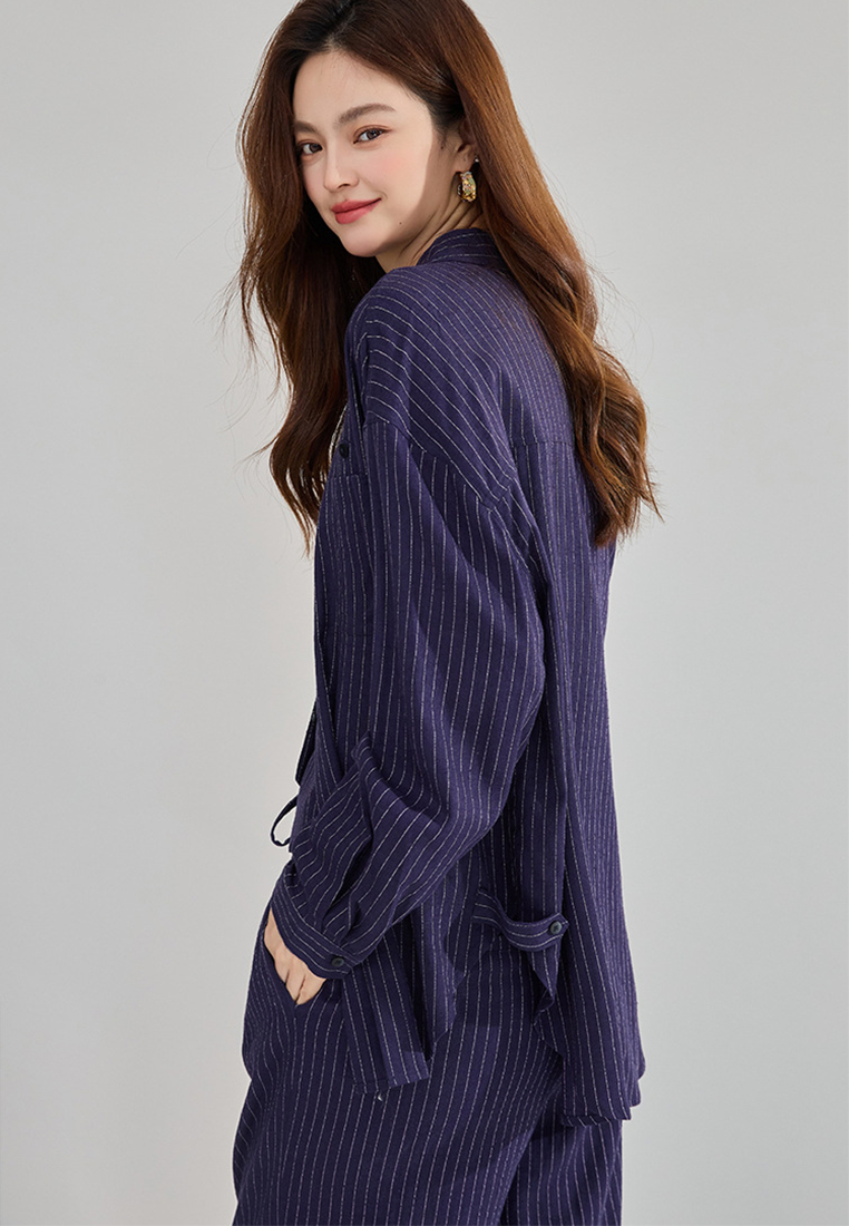 Striped lapel style Coats CA24091130BL