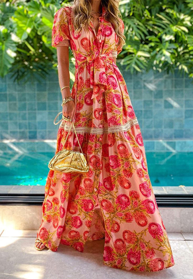 New fashionable and stylish short sleeved printed dress CA25042230RD