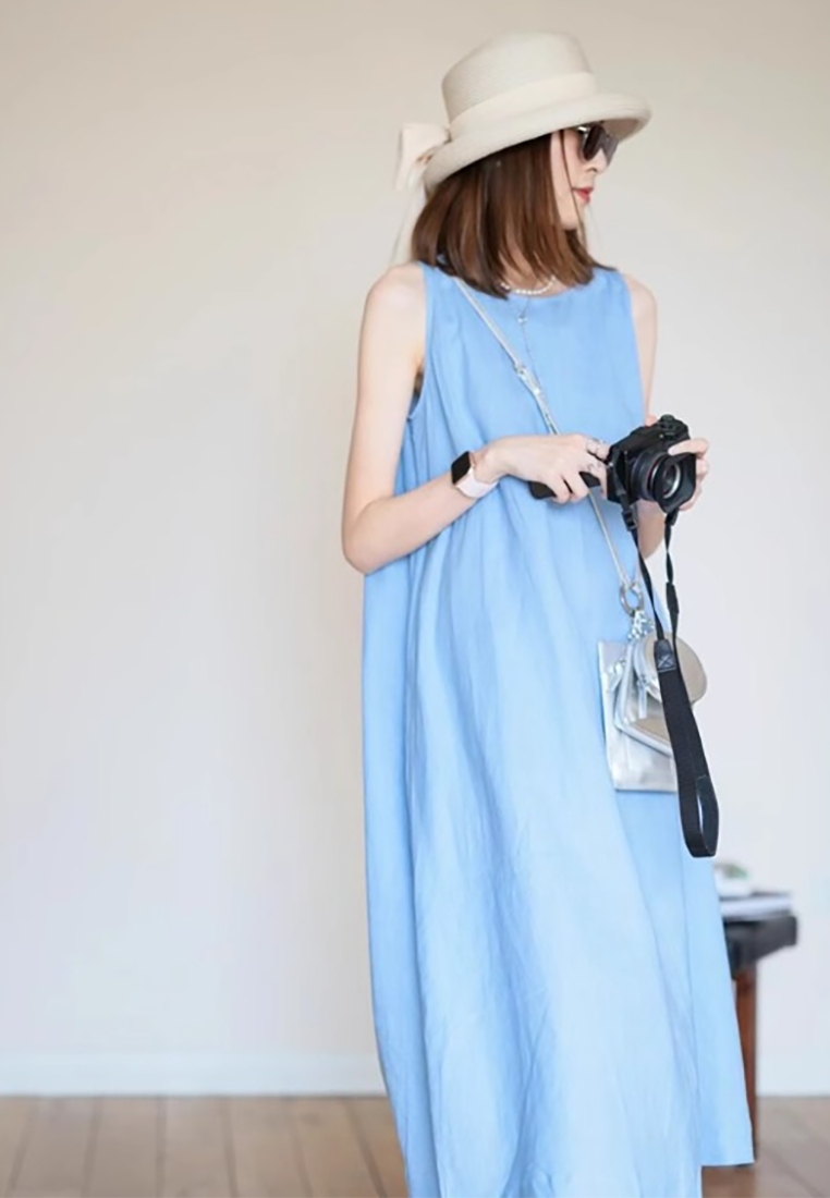Summer new blue sleeveless vest dress CA25070930BL