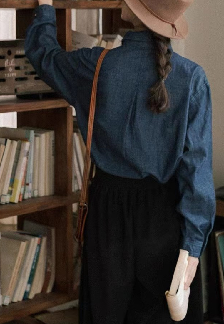 New loose retro denim top CA25091930BL