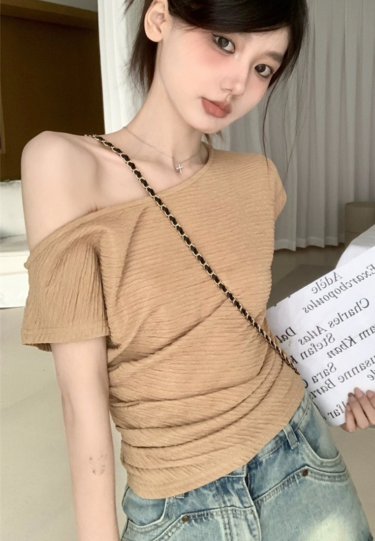 Summer Korean off-shoulder short-sleeved off-shoulder top CA24050630BE