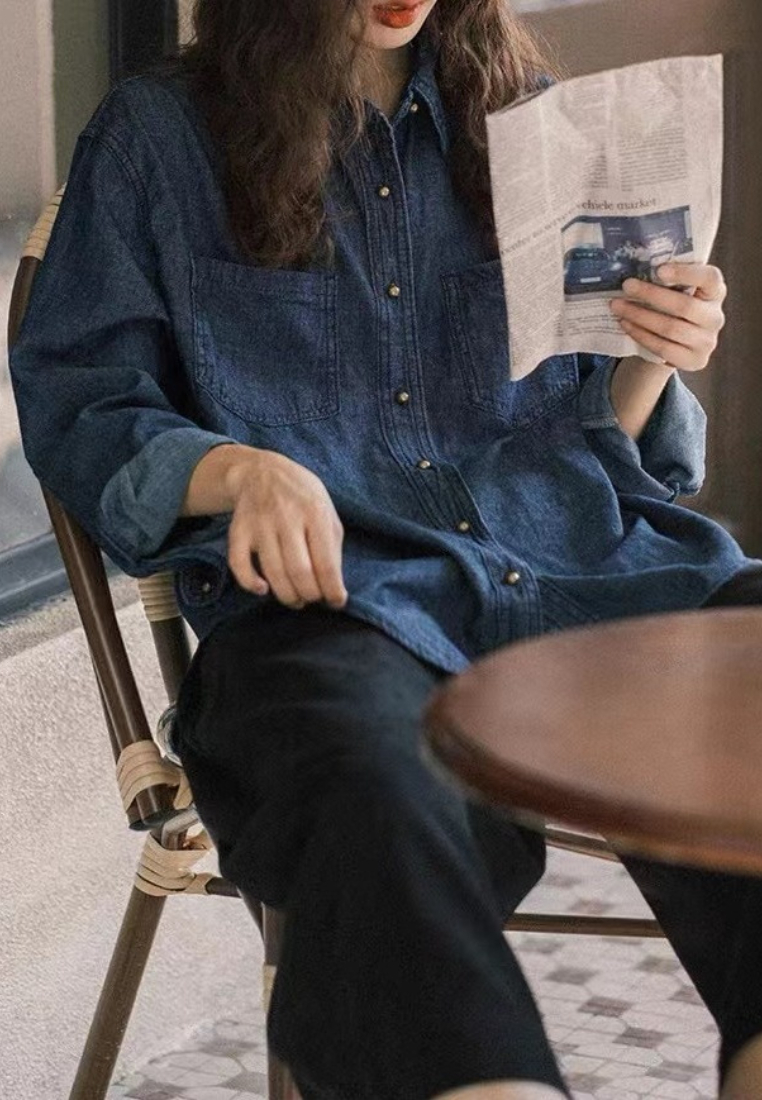 New loose retro denim top CA25091930BL