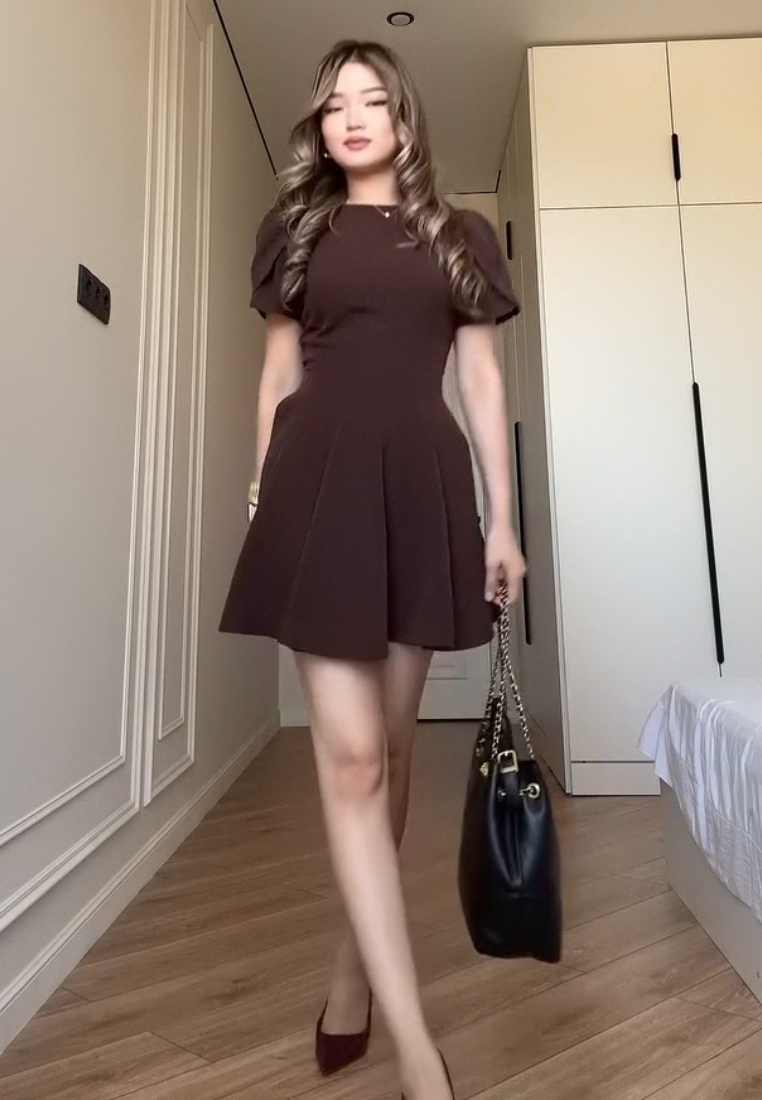 Sexy round neck short sleeved solid color temperament dress CA25091430BW