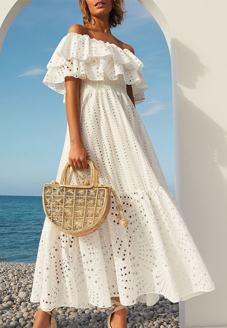 2024 temperament long skirt new double layered hollow out dress CA24032630YE