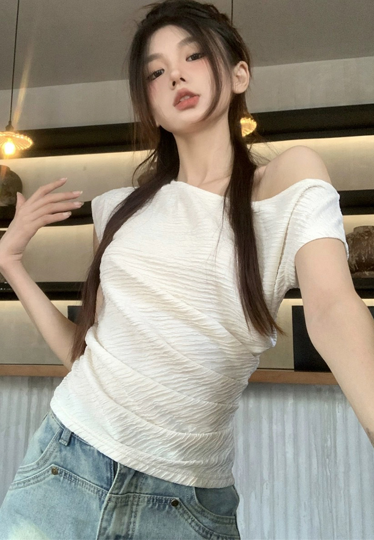 Summer Korean off-shoulder short-sleeved off-shoulder top CA24050630BE