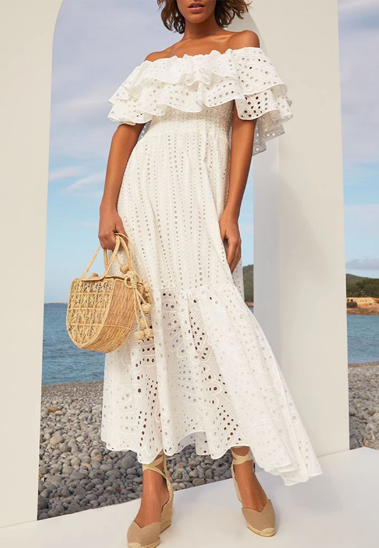 2024 temperament long skirt new double layered hollow out dress CA24032630YE