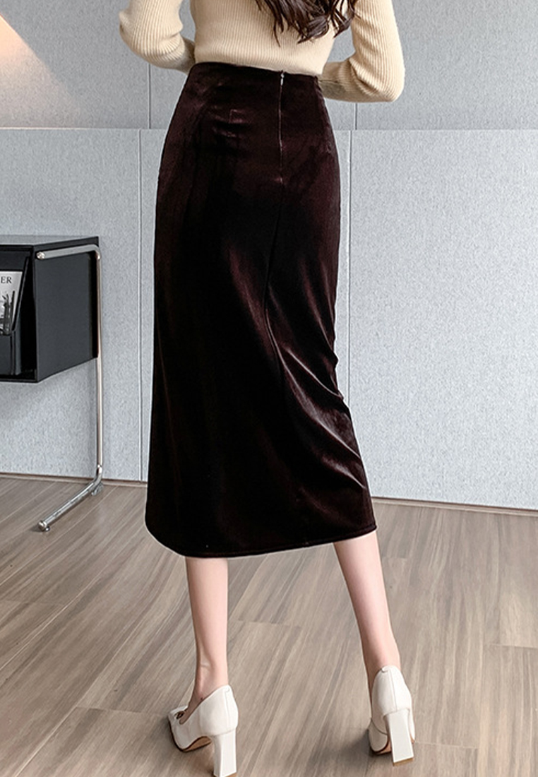 Black Pleated irregular gold velvet elegant skirt CA120430BK
