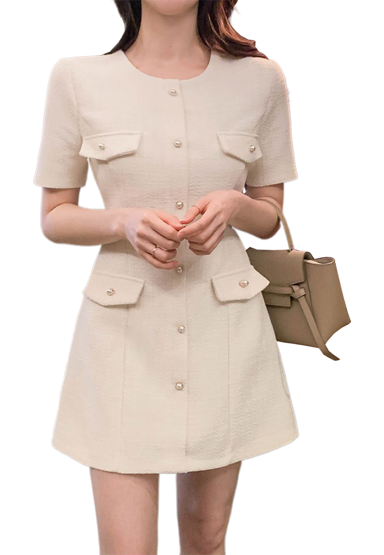 French round neck short sleeved dress CA25032737PI