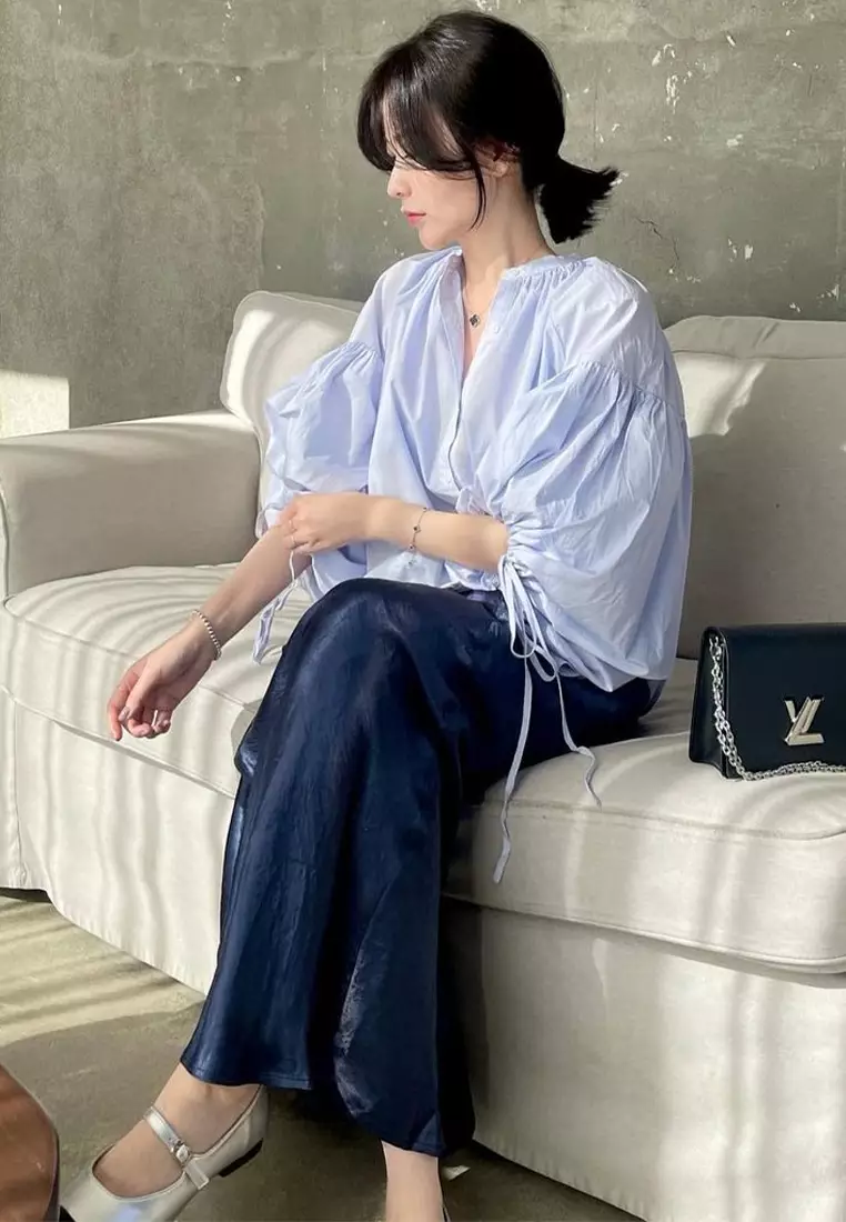 Korean loose and versatile lantern sleeve shirt CA24092719BL