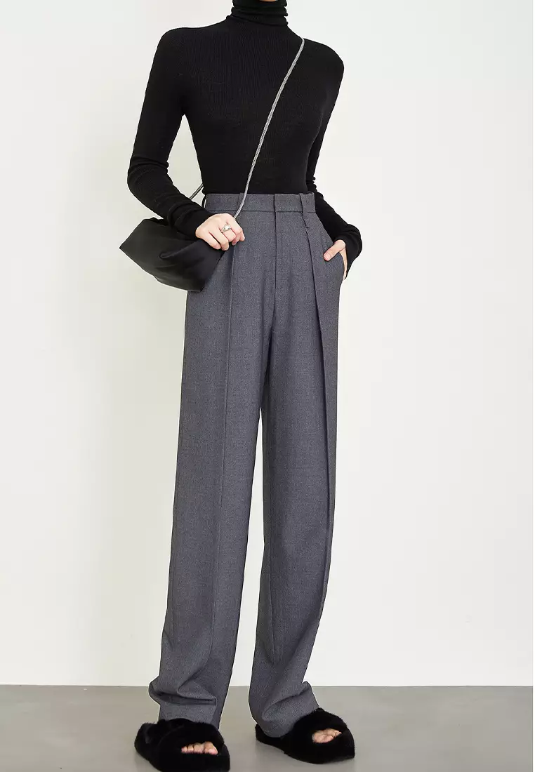 Grey casual straight leg pants CA24092304BK