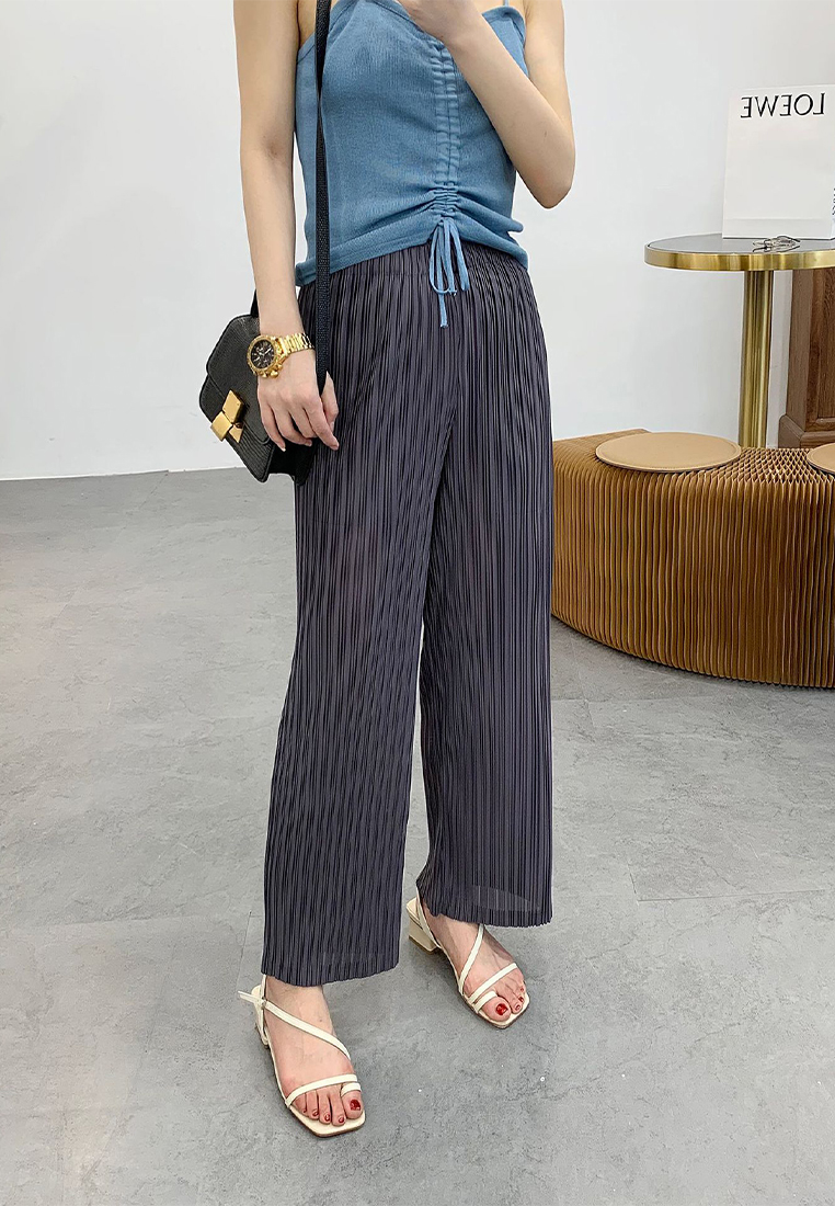 2023 Summer Straight Pleated High Waist Casual Wide LegPants CA061331BK
