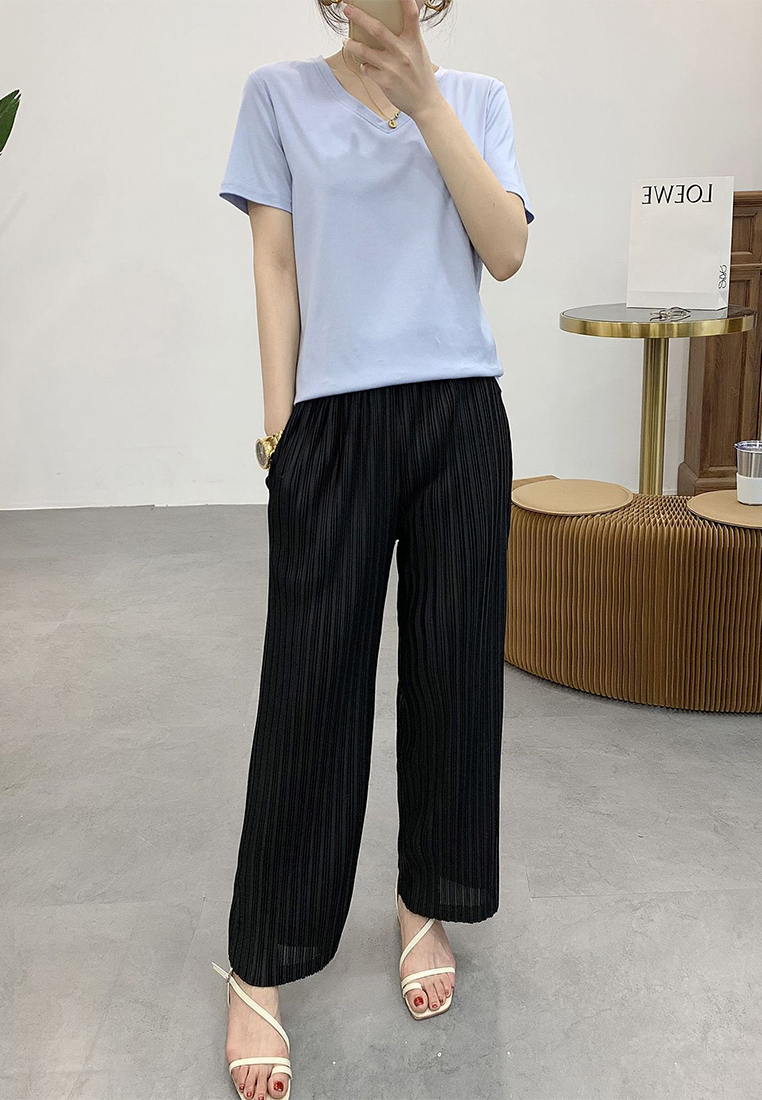 2023 Summer Straight Pleated High Waist Casual Wide LegPants CA061331BK