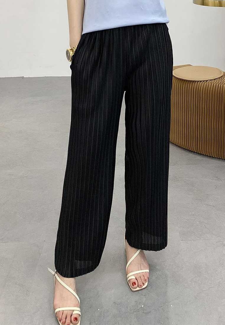 2023 Summer Straight Pleated High Waist Casual Wide LegPants CA061331BK