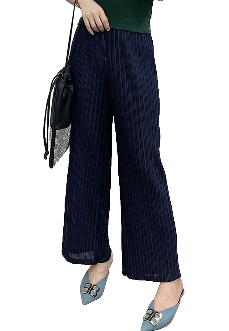 2023 Summer Straight Pleated High Waist Casual Wide LegPants CA061331BK