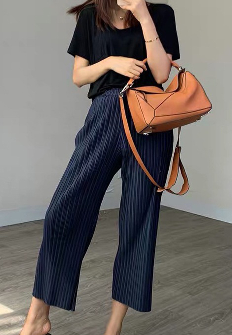 2023 Summer Straight Pleated High Waist Casual Wide LegPants CA061331BK