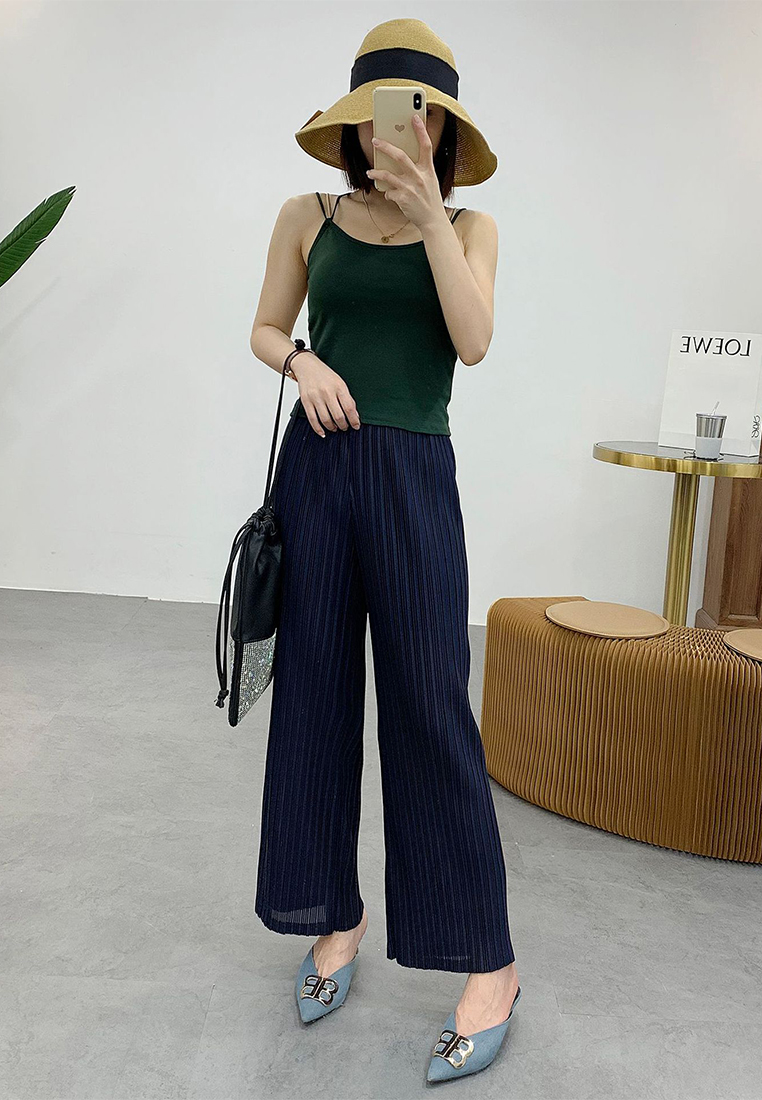 2023 Summer Straight Pleated High Waist Casual Wide LegPants CA061331BK