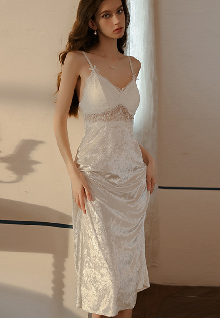 Velvet patchwork sexy low-cut suspender nightgown robe set CA24112031W