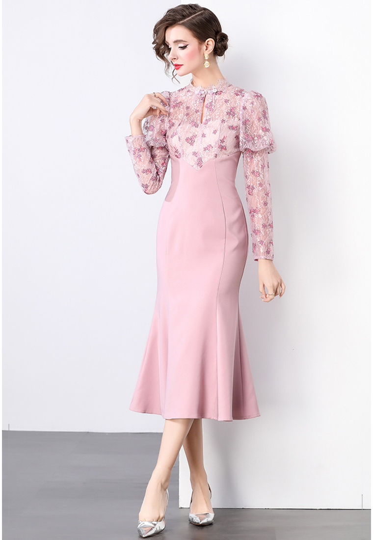 Temperament Warm Pink Slimming Dress CA241128131PI