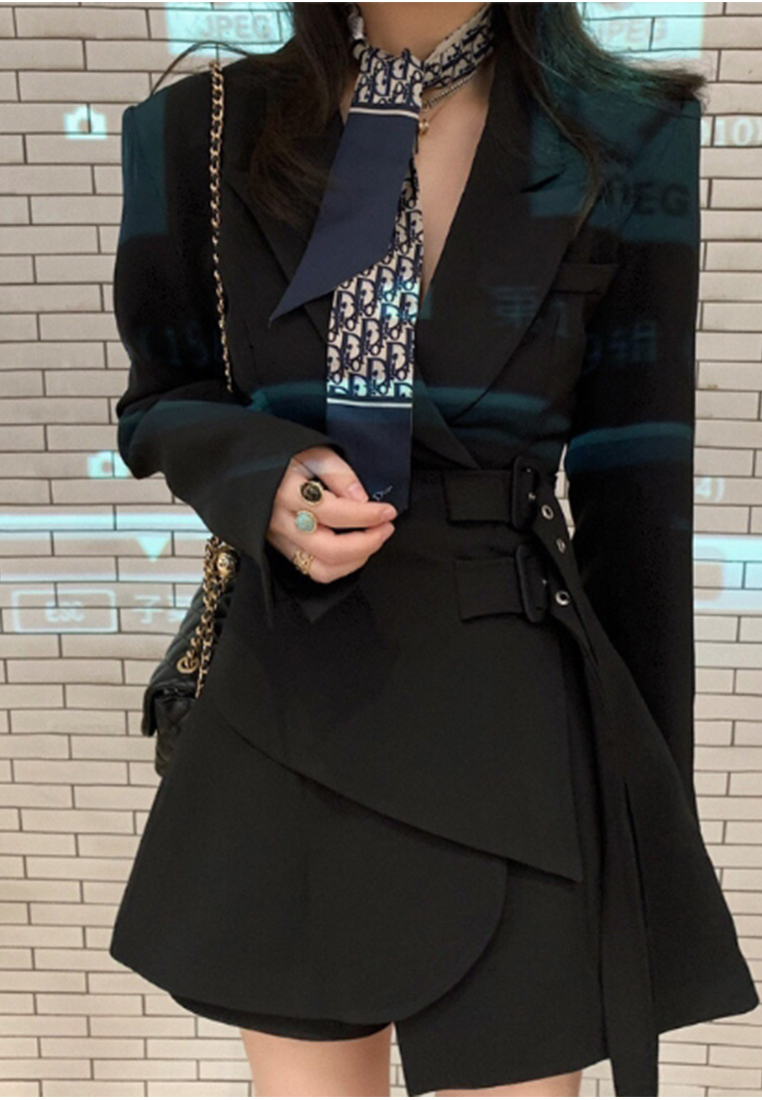 Korean style waist cinching dress CA24111231BK