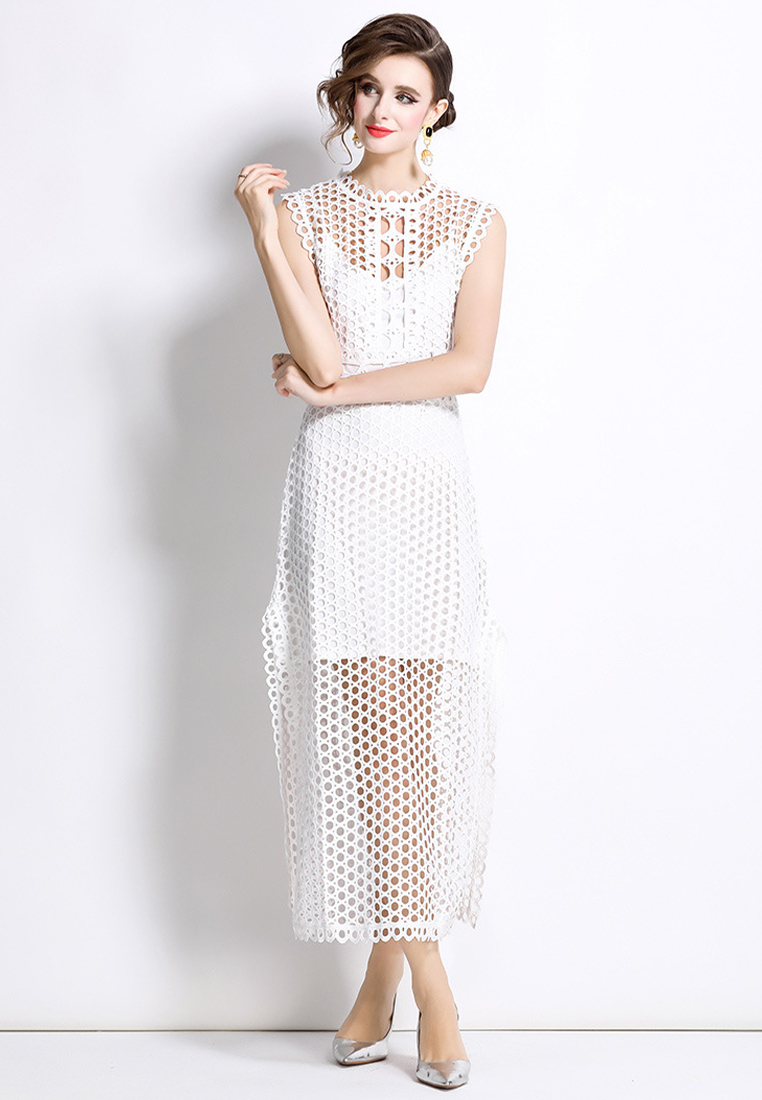 French Fashion Hollow Round Neck Sleeveless Dress CA25070931W