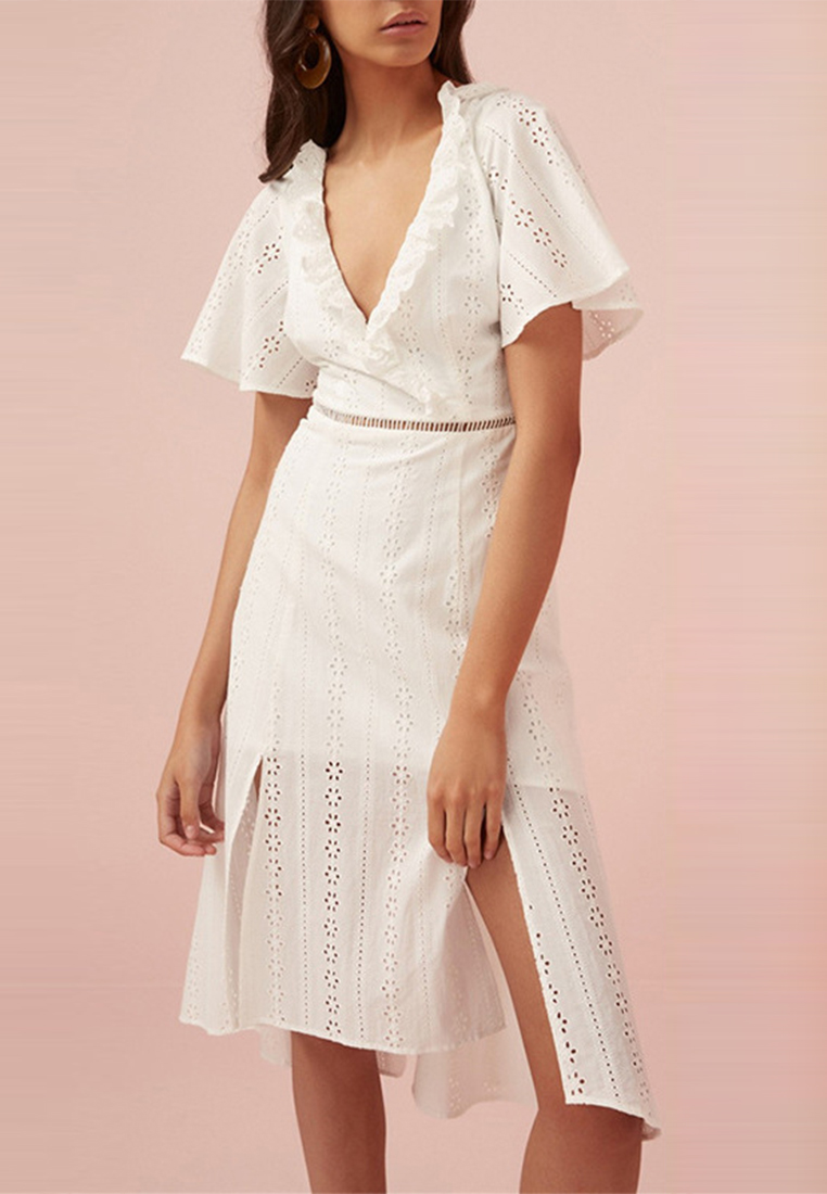 2024V neck mid length skirt new slim fit dress CA24032631W