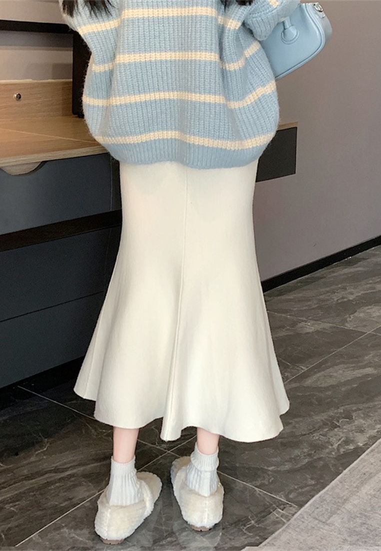 White knitted elegant A line high waisted fishtail skirt CA120431W