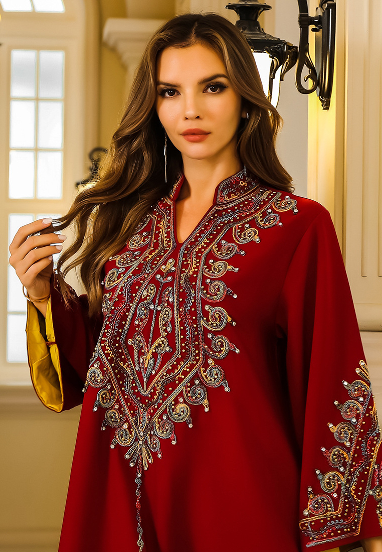 2024 Rope Embroidery Women's Loose Dress Muslim Robe CA24090331RD