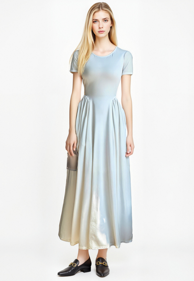 Round neck solid color temperament short sleeve dress CA25091431W