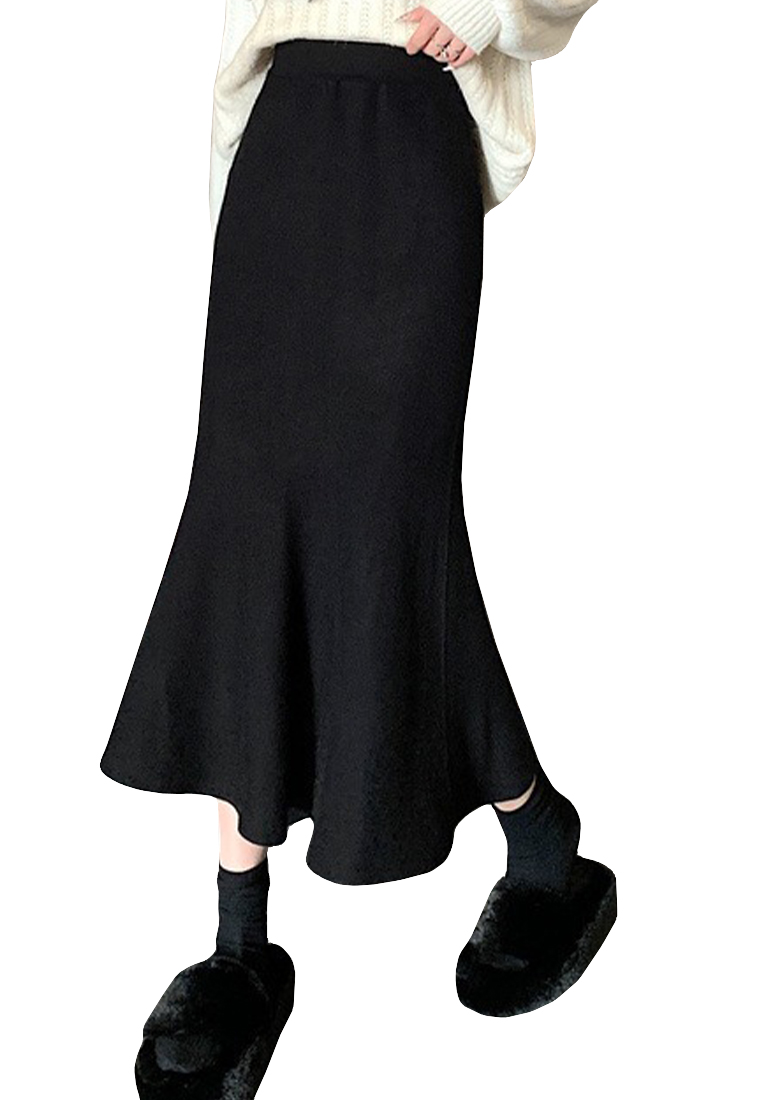 White knitted elegant A line high waisted fishtail skirt CA120431W