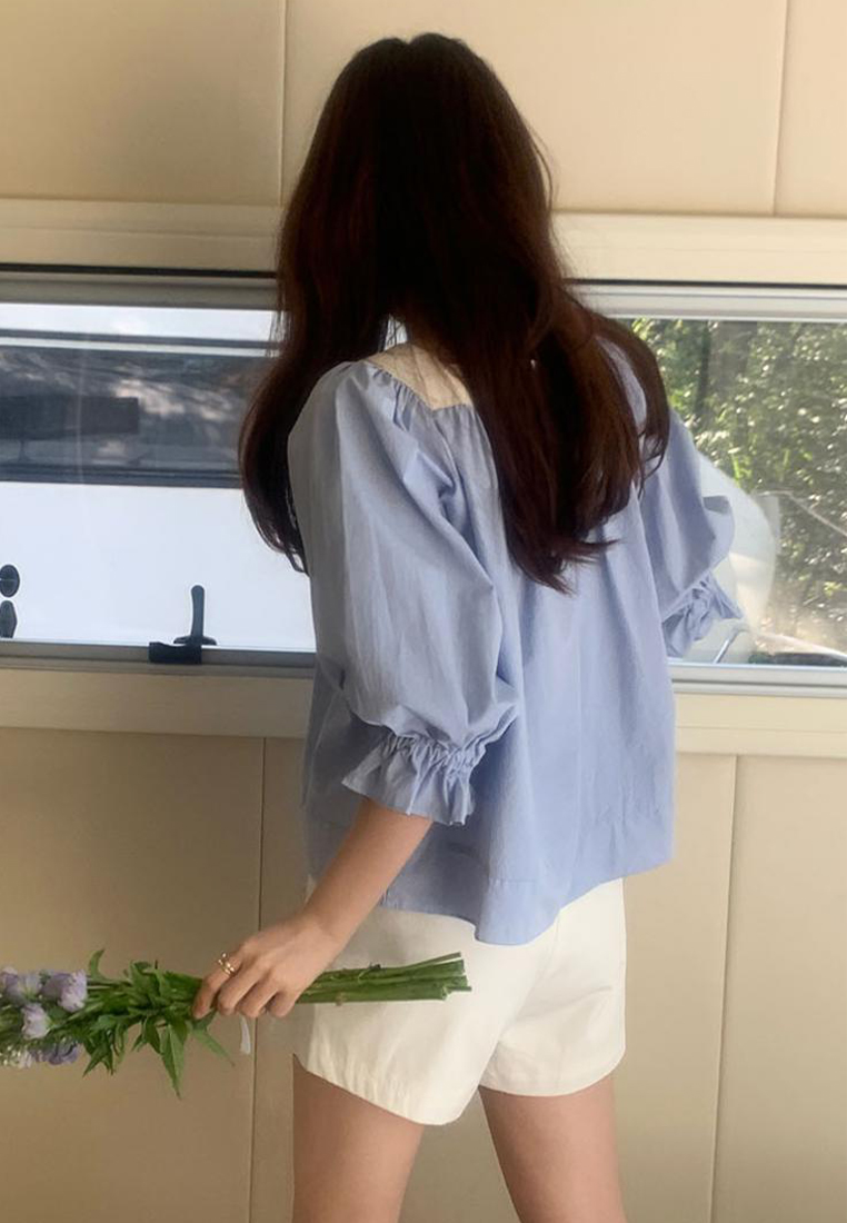 2024 Summer New Simple Contrast Square Neck Shirt CA24041031BL