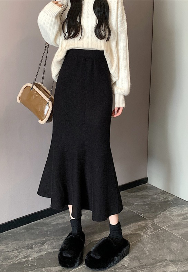 White knitted elegant A line high waisted fishtail skirt CA120431W