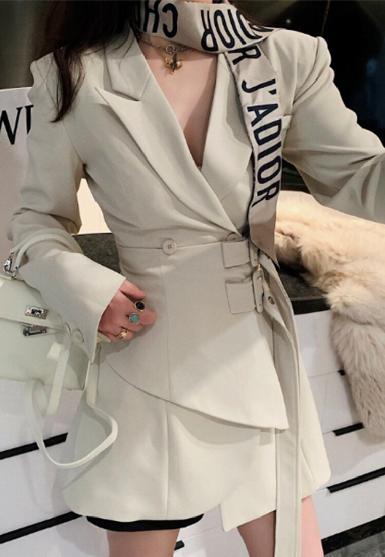 Korean style waist cinching dress CA24111231BK