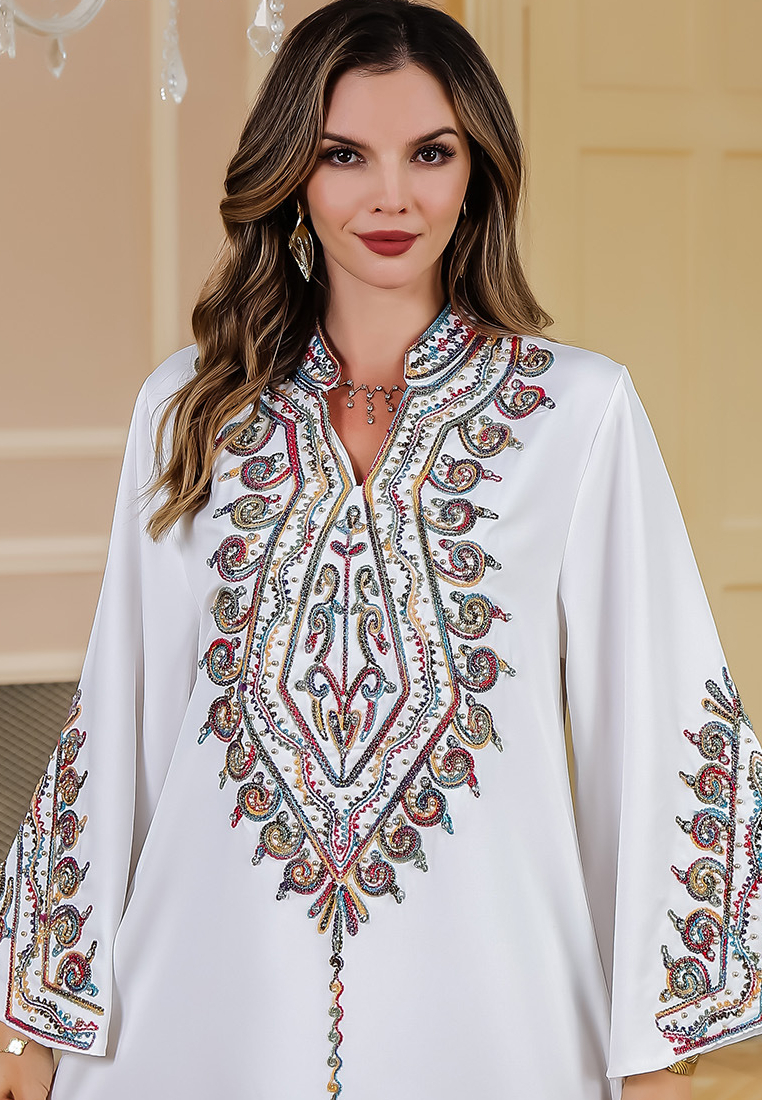 2024 Rope Embroidery Women's Loose Dress Muslim Robe CA24090331RD