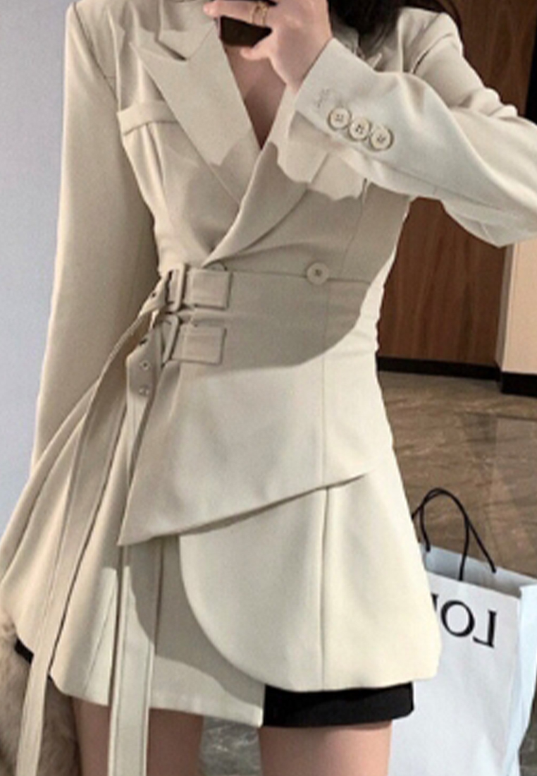 Korean style waist cinching dress CA24111231BK