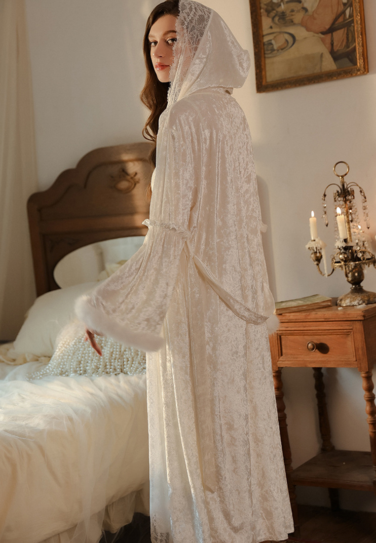 Velvet patchwork sexy low-cut suspender nightgown robe set CA24112031W