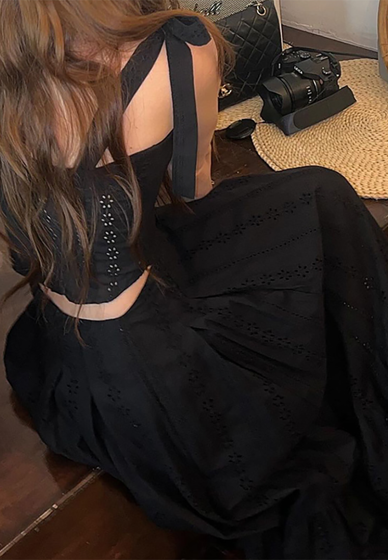 Korean chic French suspender top + high waist jacquard skirt set CA25021355W