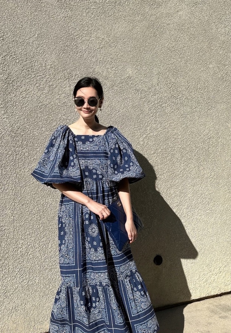 Korean chic summer puff sleeve dress CA25032401BL