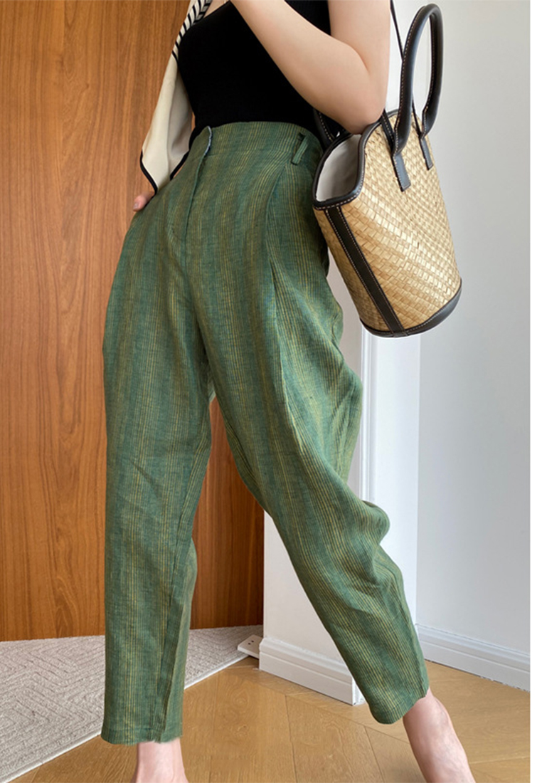 2023 Summer New Vertical Striped Artistic High-Waisted Plus Size Harem Pants CA061332