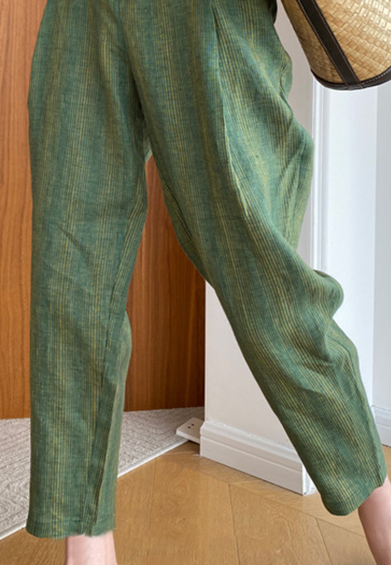 2023 Summer New Vertical Striped Artistic High-Waisted Plus Size Harem Pants CA061332