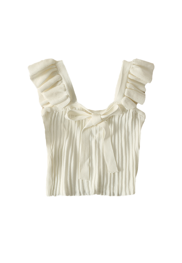 Solid color bow tie suspender knitted vest with ruffled top CA24050632W