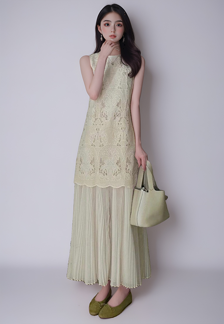 French retro pleated sleeveless vest dress CA225042232W