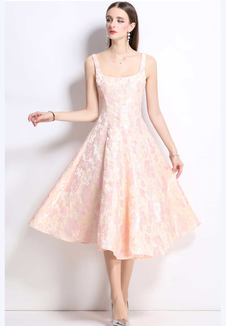 New French pink jacquard sleeveless dress CA25070932PI