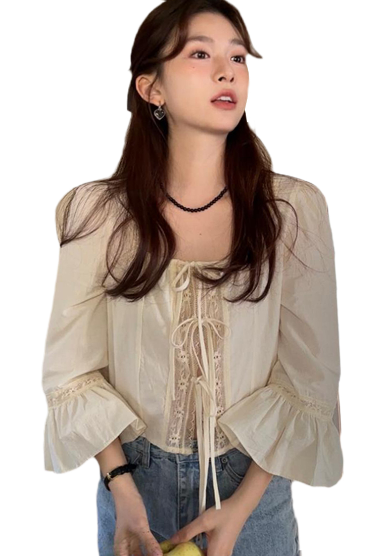 2024 New Lace Square Neck Flare Shirt CA24041032BE