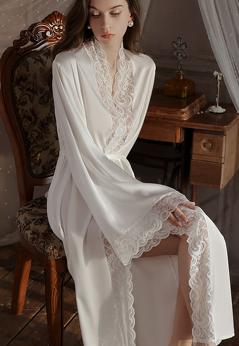 Large size ice silk long lace outer robe suit CA24112032RD
