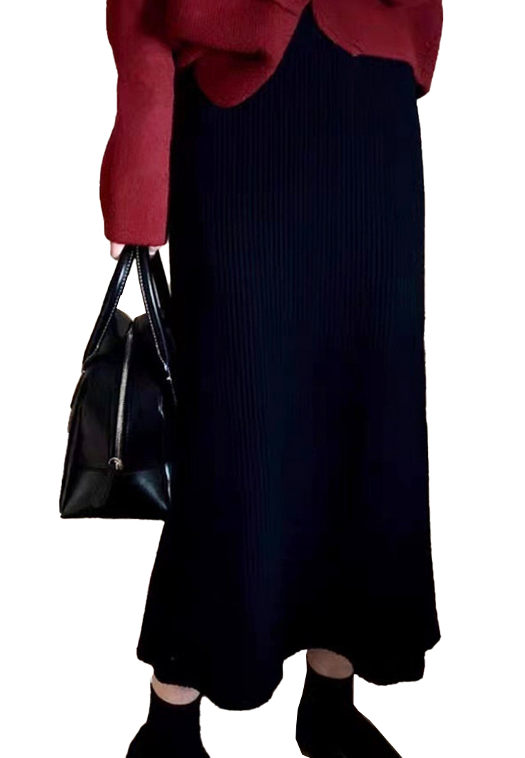 New autumn and winter elastic band high waist straight knitted skirt CA120432BW