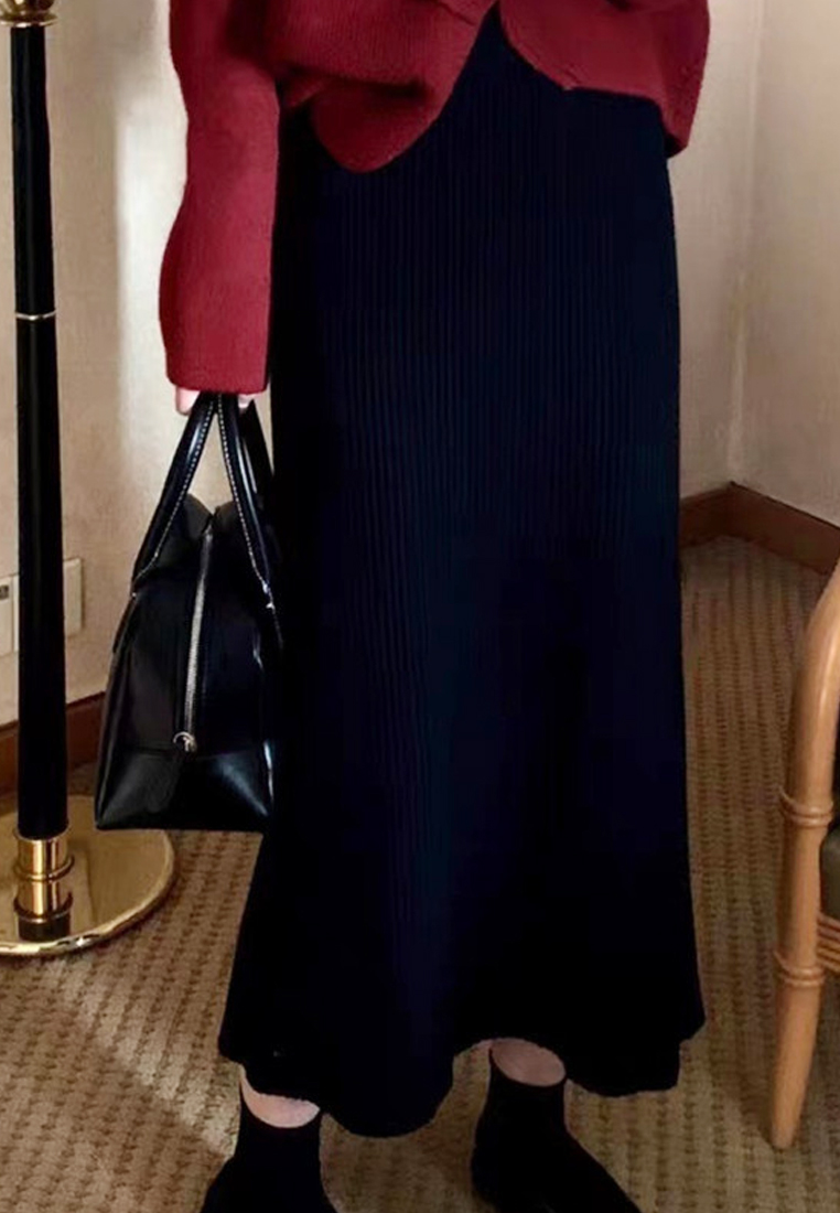 New autumn and winter elastic band high waist straight knitted skirt CA120432BW