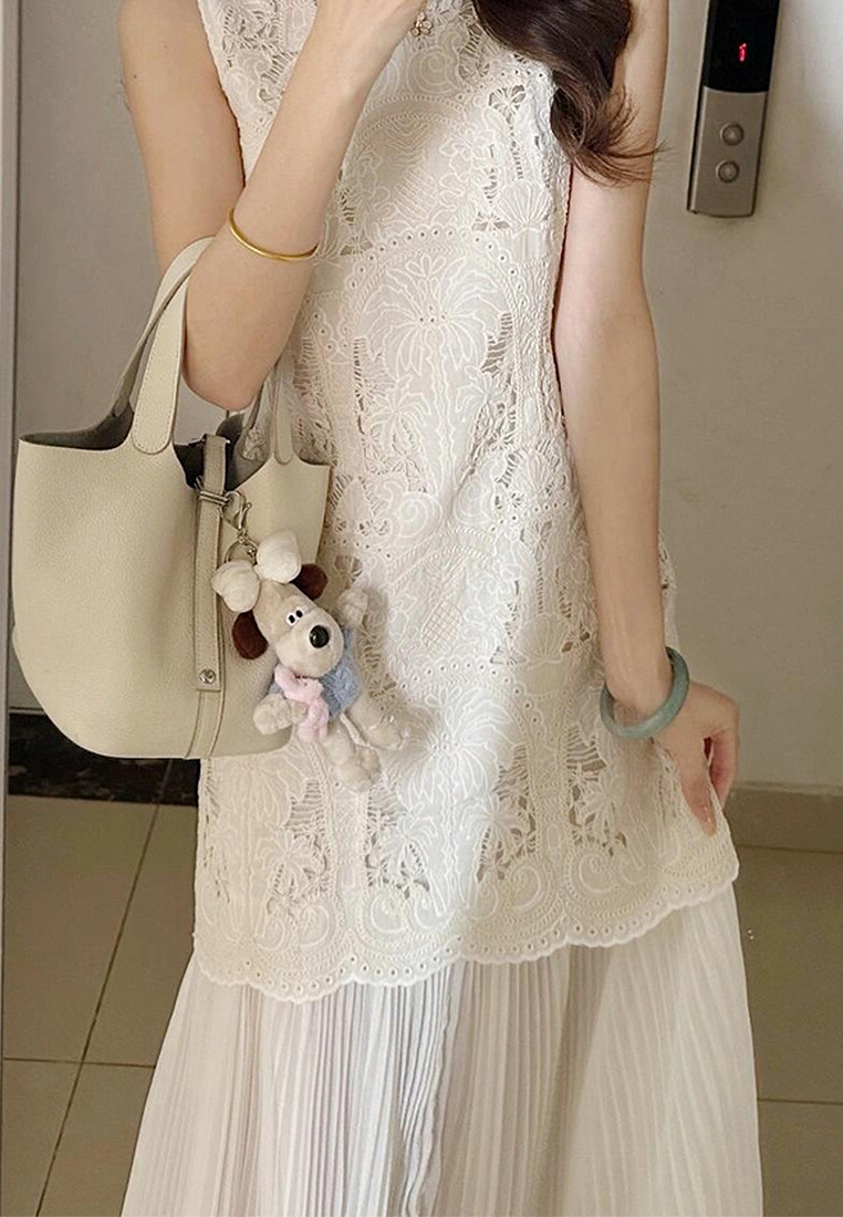 French retro pleated sleeveless vest dress CA225042232W