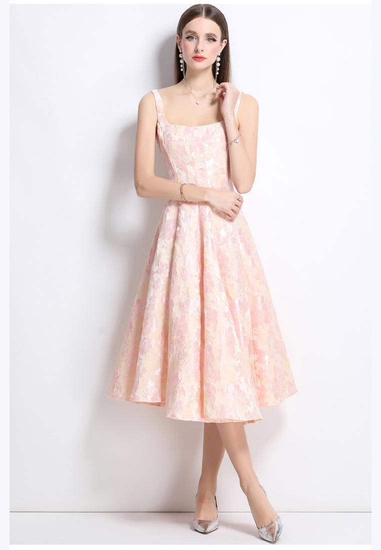 New French pink jacquard sleeveless dress CA25070932PI
